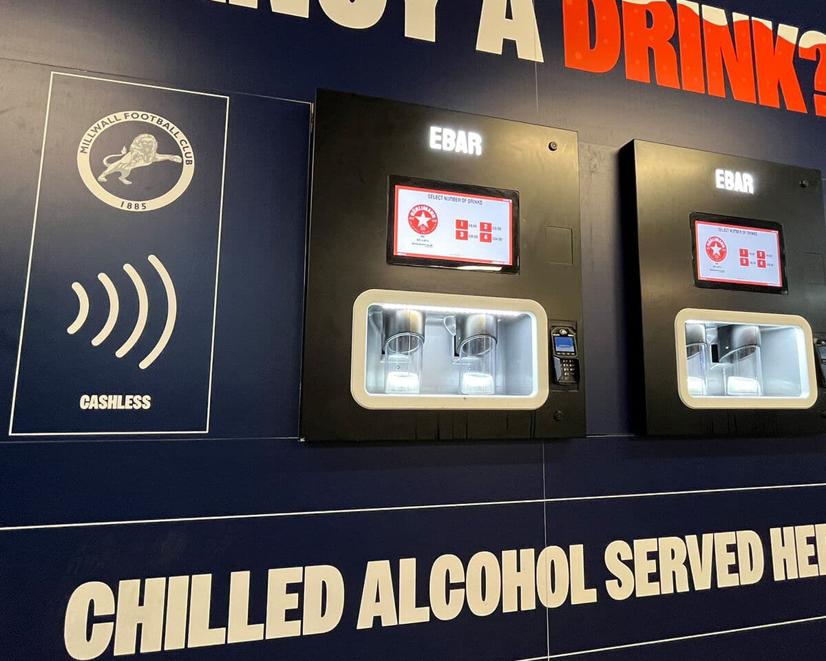 A club-branded 2-unit Beerwall at The Den, Millwall FC